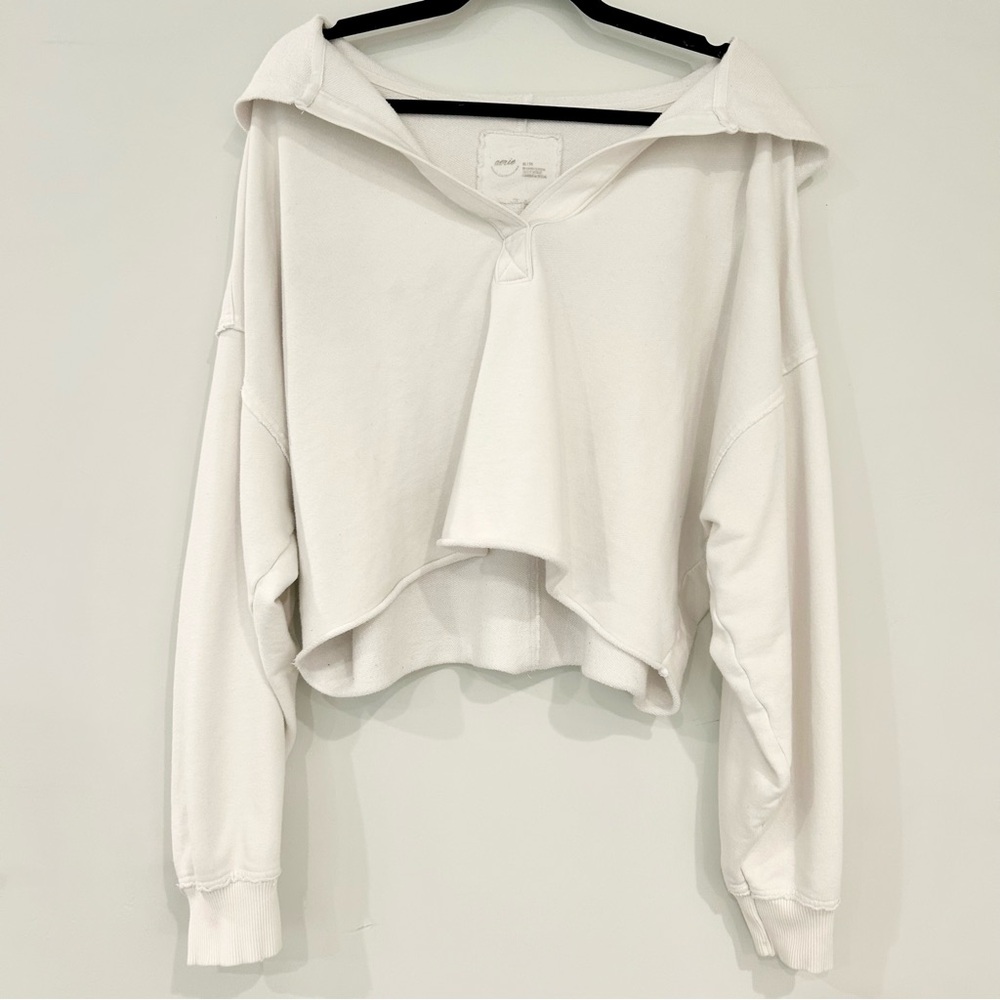 Aerie Women's White Cropped Hooded Pullover Top Size XL